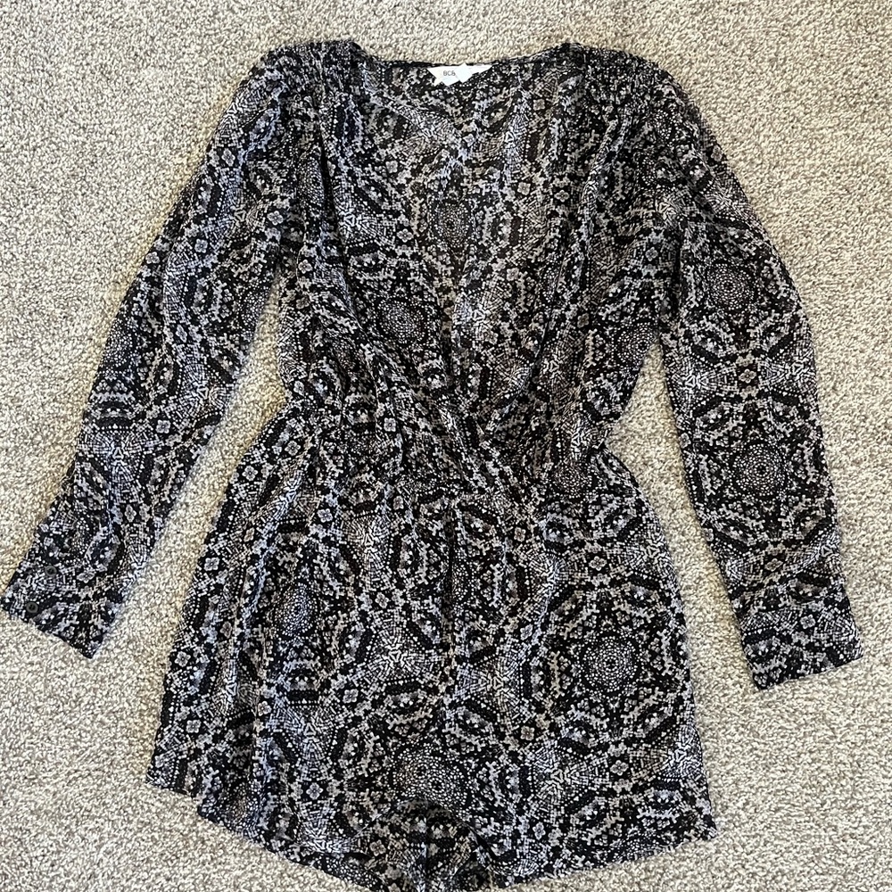 BCBGeneration Black and White Geometric Romper